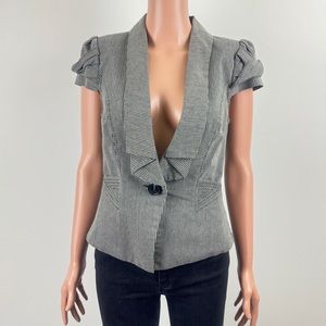 XOXO Black and White Striped Short Sleeve Blazer